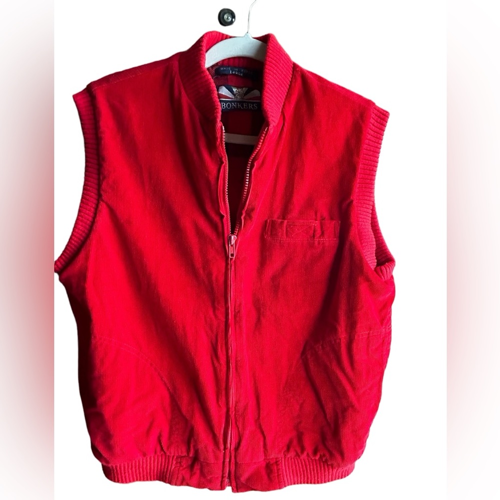 Bonkers Size Large Red Corduroy Full Zip Vest, Vintage, Cotton